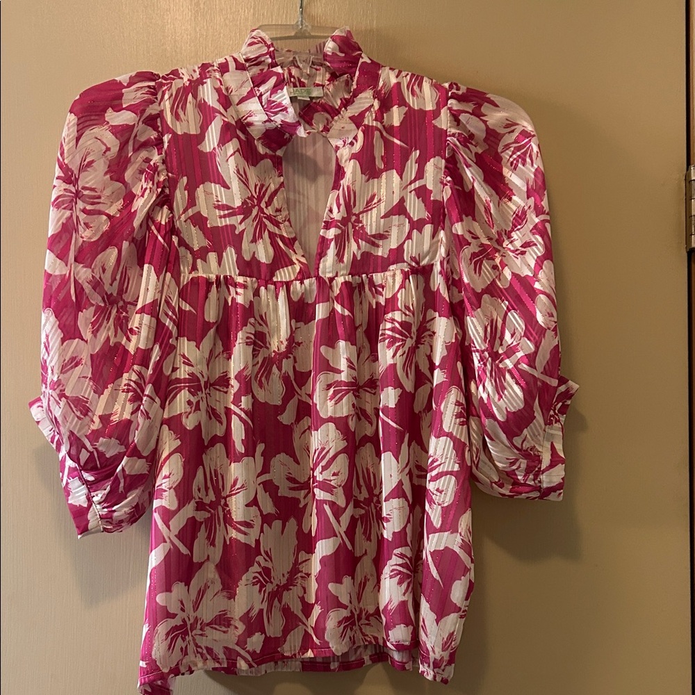 Jade Pink and White Floral Blouse